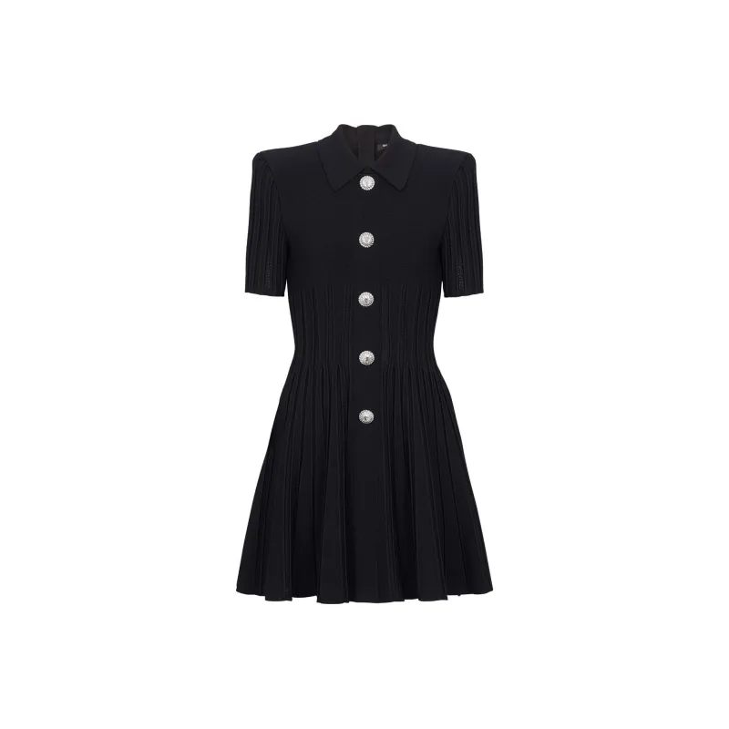 BALMAIN Flared Ribbed knit Minidress-0