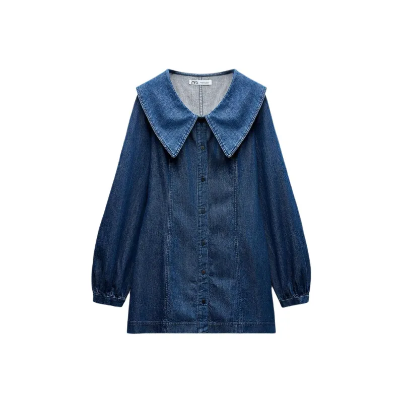 ZARA Trf Long Sleeved Dresses Women's Blue-0