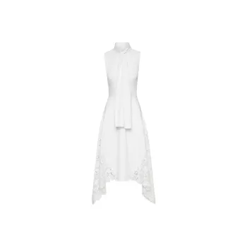OSCAR DE LA RENTA Gardenia Lace-detail Cotton Poplin Dress