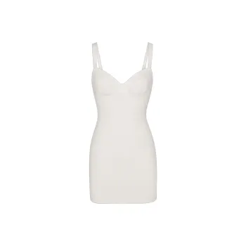SKIMS COTTON RIB PICOT CAMI MINI DRESS Slip Dresses Women's MARBLE/Marble