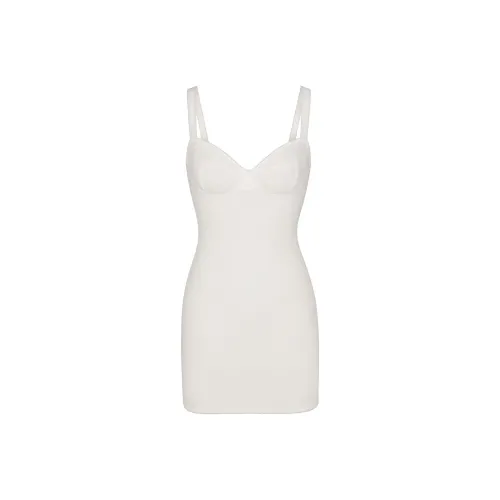 SKIMS COTTON RIB PICOT CAMI MINI DRESS Slip Dresses Women's MARBLE/Marble