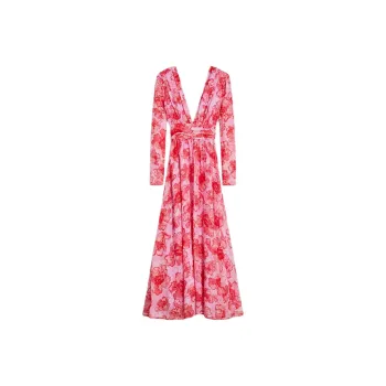 SCANLAN THEODORE Silk Georgette Peony Print Dress Long-Sleeved Dresses Women's Pink/Pink