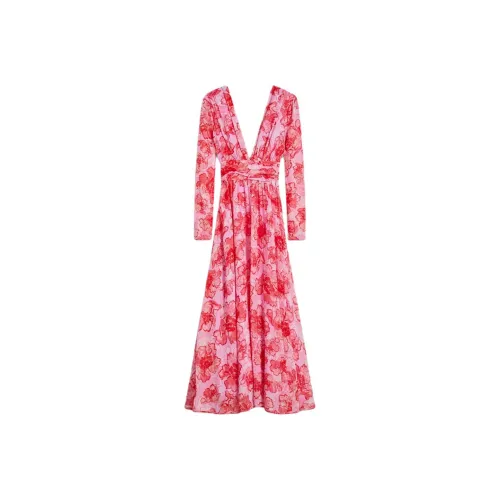 SCANLAN THEODORE Silk Georgette Peony Print Dress Long-Sleeved Dresses Women's Pink/Pink