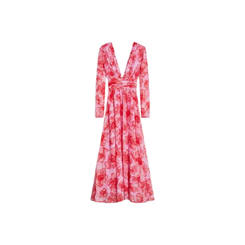 SCANLAN THEODORE Silk Georgette Peony Print Dress Long-Sleeved Dresses Women's Pink/Pink-0