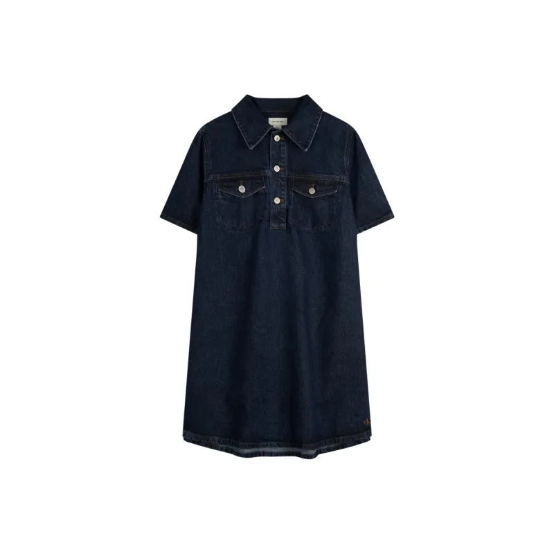 CALVIN KLEIN Short Sleeved Dresses Women's VUO Denim Dark Blue-0