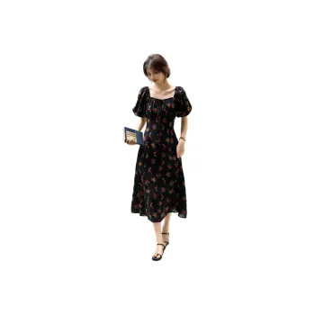 XWI Short Sleeved Dress Women's Black Base With Red Floral