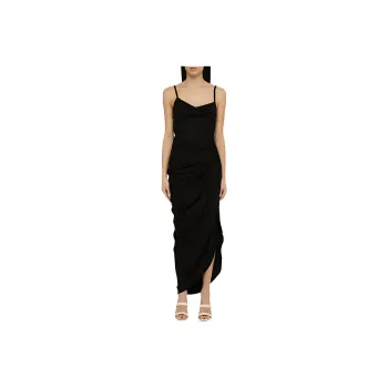 Jacquemus Saudade Asymmetric Draped Maxi Dress Slip Dress Women's Black