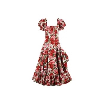 Selkie Collection SS25 Short Sleeved Dresses Women's White Base Rose Print