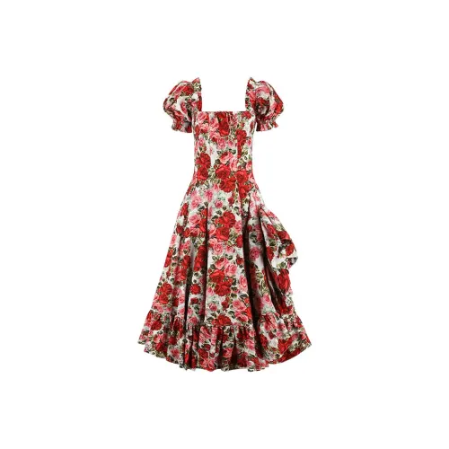 Selkie Collection SS25 Short Sleeved Dresses Women's White Base Rose Print