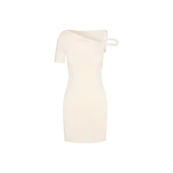 Khy DROP 004 Sueded Stretch Twist Mini Dress Short Sleeved Dress Women's Stone/Stone Color
