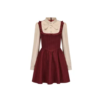 CHIWAWAMEME Long Sleeved Dresses Women's Ancora Red & Khaki