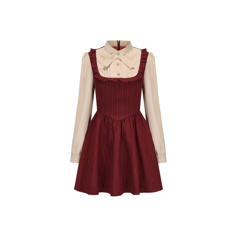 CHIWAWAMEME Long Sleeved Dresses Women's Ancora Red & Khaki-0