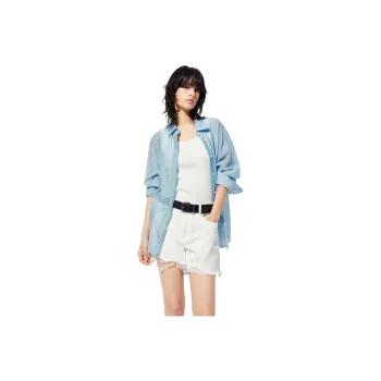MO&CO Shirts Women's Light Blue With White Stripes