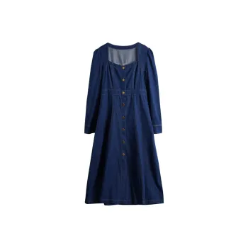 Olrain Long Sleeved Dresses Women's Denim Blue