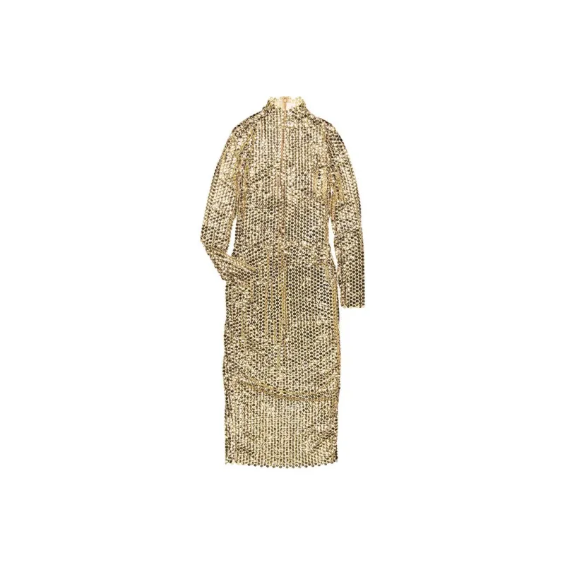Burberry Long-Sleeved Dresses Women's Gold-0
