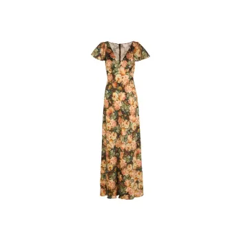 Selkie Collection FW23 Short-Sleeved Dresses Women's Black Night Rose Water Painting Print