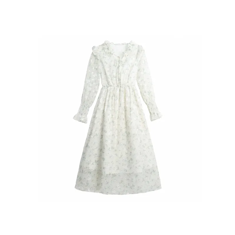ARIADNAW STUDIO Long Sleeved Dresses Women's Apricot Base Green Floral-0