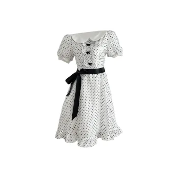 KKX Short Sleeved Dress Women's Polka Dot White