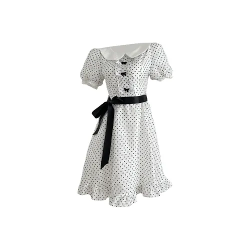KKX Short Sleeved Dress Women's Polka Dot White