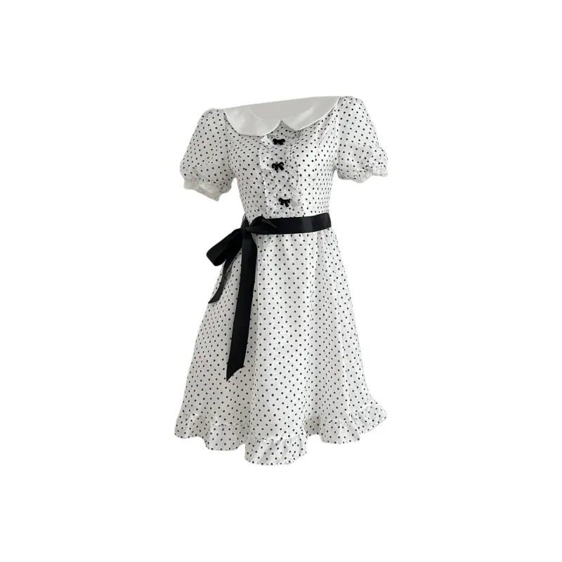 KKX Short Sleeved Dress Women's Polka Dot White-0