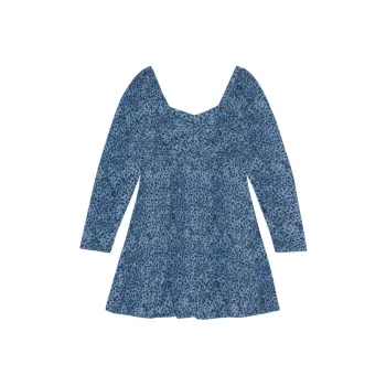 GANNI Printed Square Neck Crepe Mini Dress