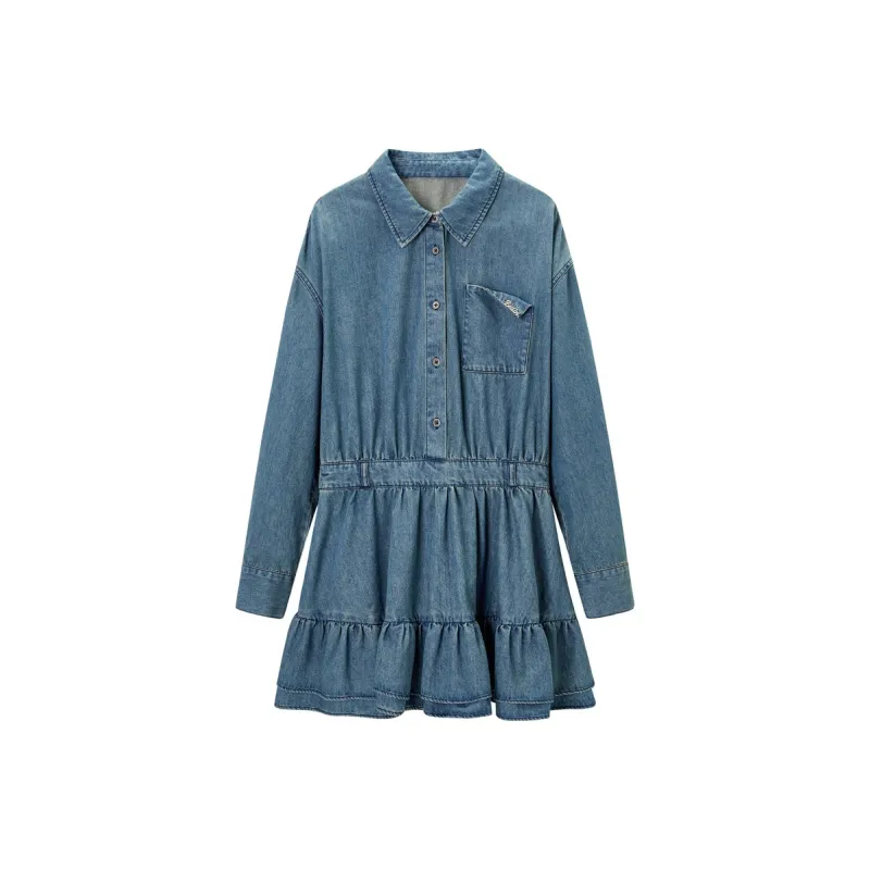 LEDIN Long Sleeved Dress Women's Denim Blue-0