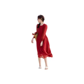 Mo Han Yi Mei Long Sleeved Dresses Women's Berry Red