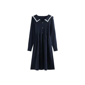 FANSILANEN Long Sleeved Dresses Women's Navy Blue