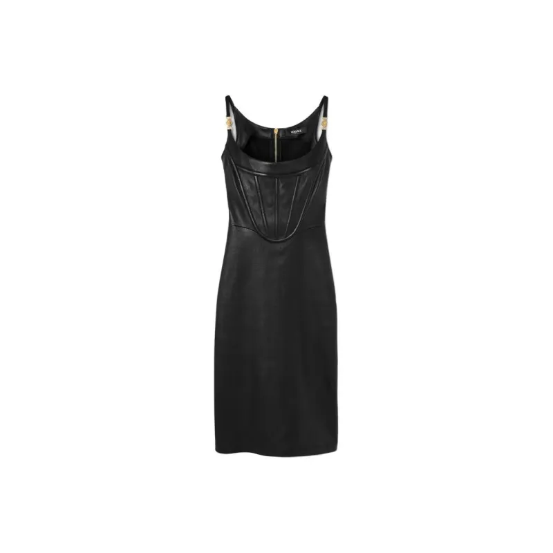 VERSACE Corset style Leather Midi Dress-0