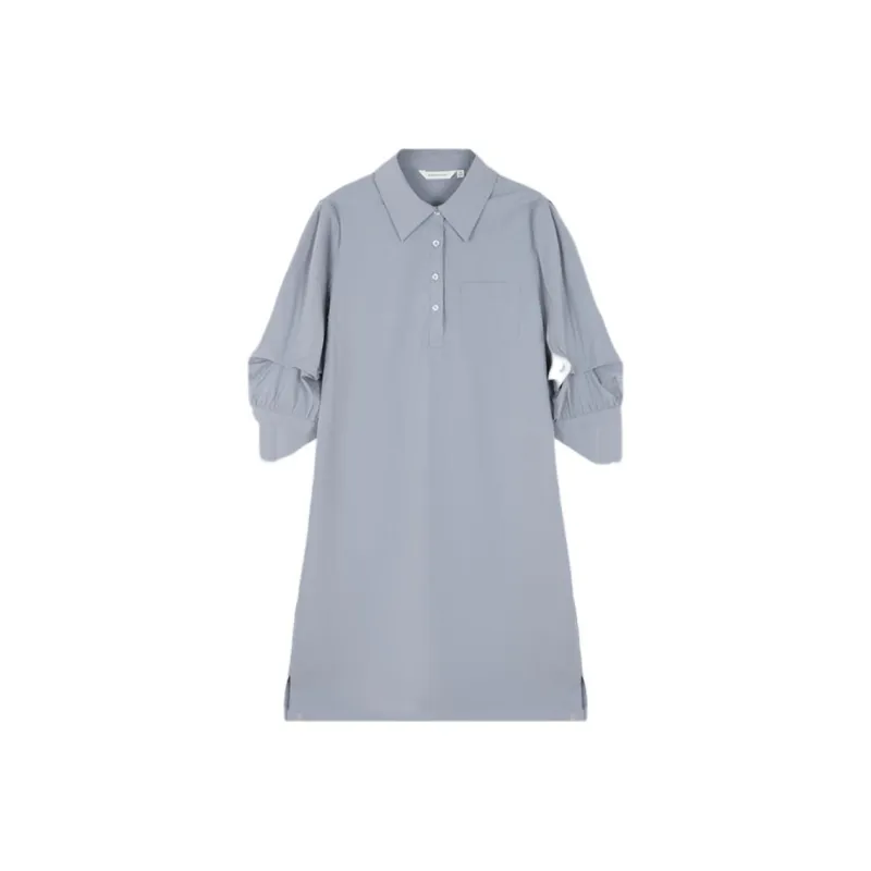 Mo Han Yi Mei Long Sleeved Dress Women's Blue-0