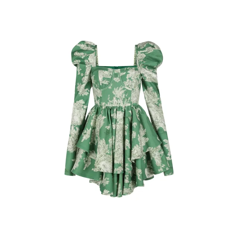 Selkie Collection FW24 Long Sleeved Dresses Women's CEDAR TOILE Green Pastoral Life Print-0