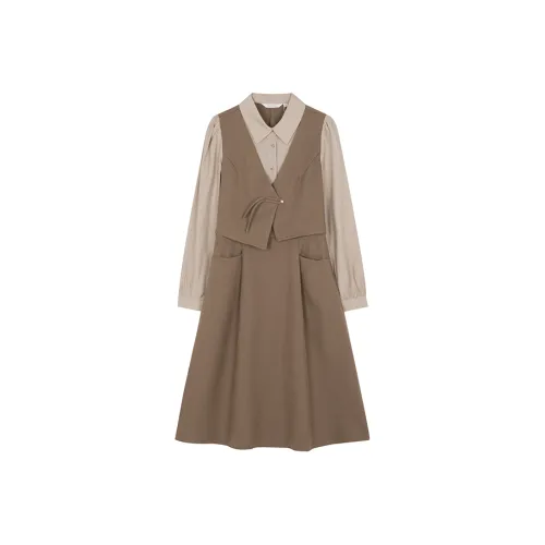 Mo Han Yi Mei Long Sleeved Dresses Women's Khaki