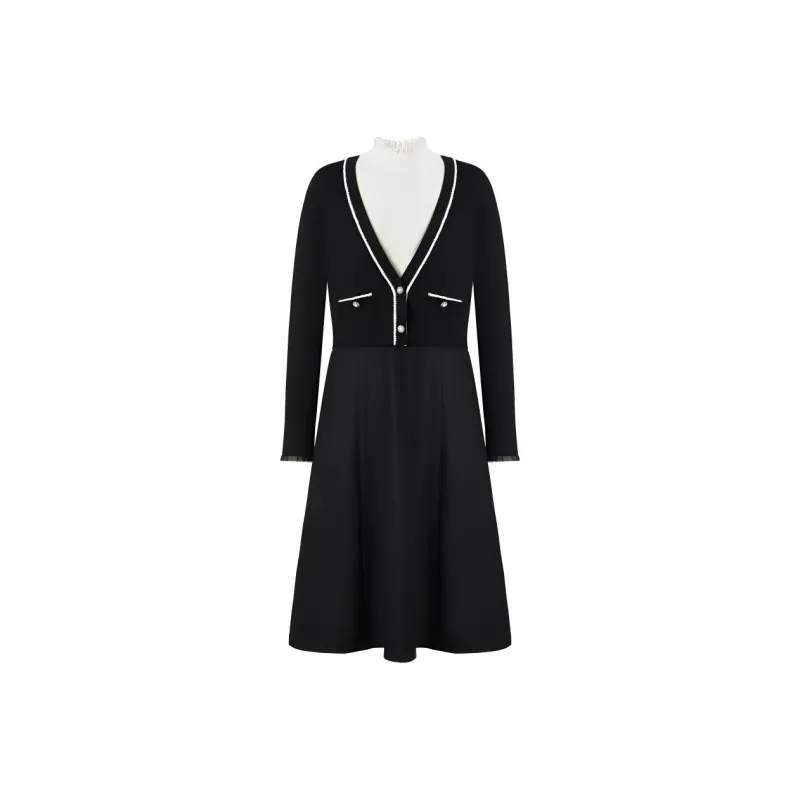 JZ. ANNAKRO Long Sleeved Dresses Women's Plain Black-0