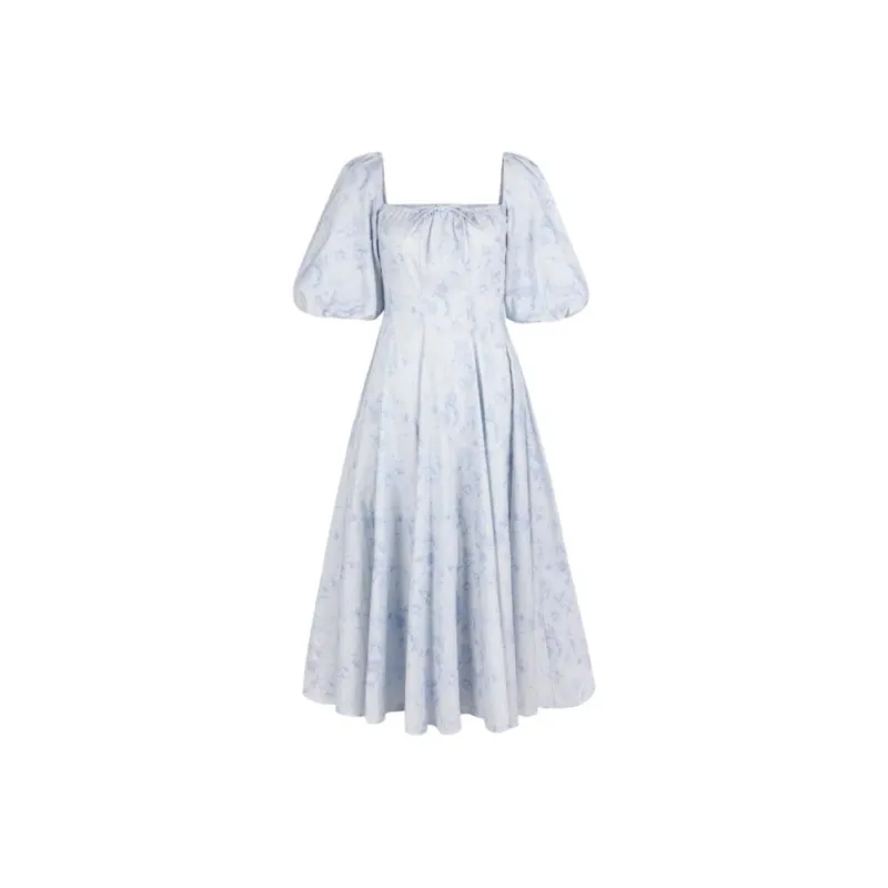 Selkie Collection Short Sleeved Dress Women's Light Blue With Afternoon Garden Print-0