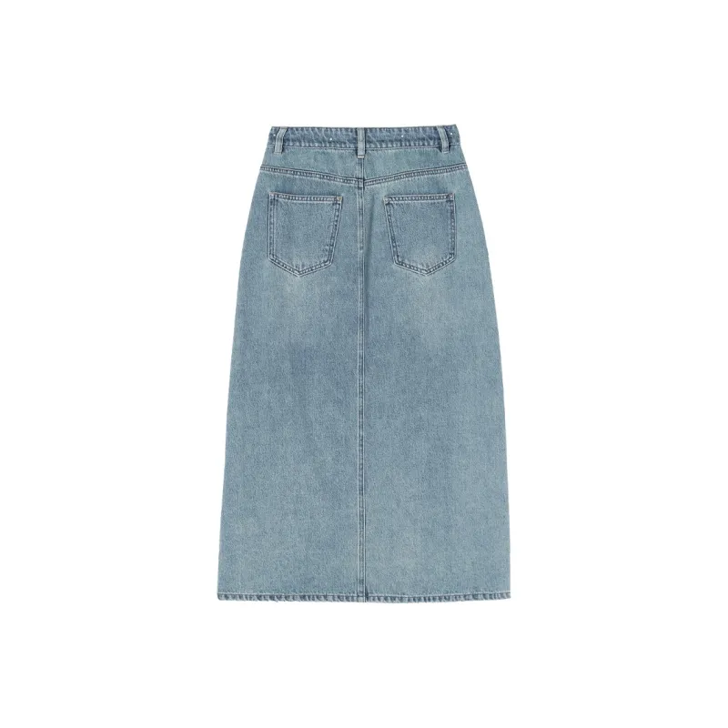 XIANGYING Denim Long Skirt Women's Blue-1