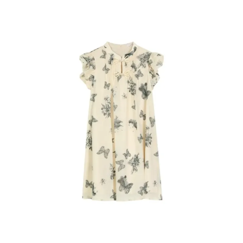 TASTILY Short Sleeved Dress Women's Ecru-0