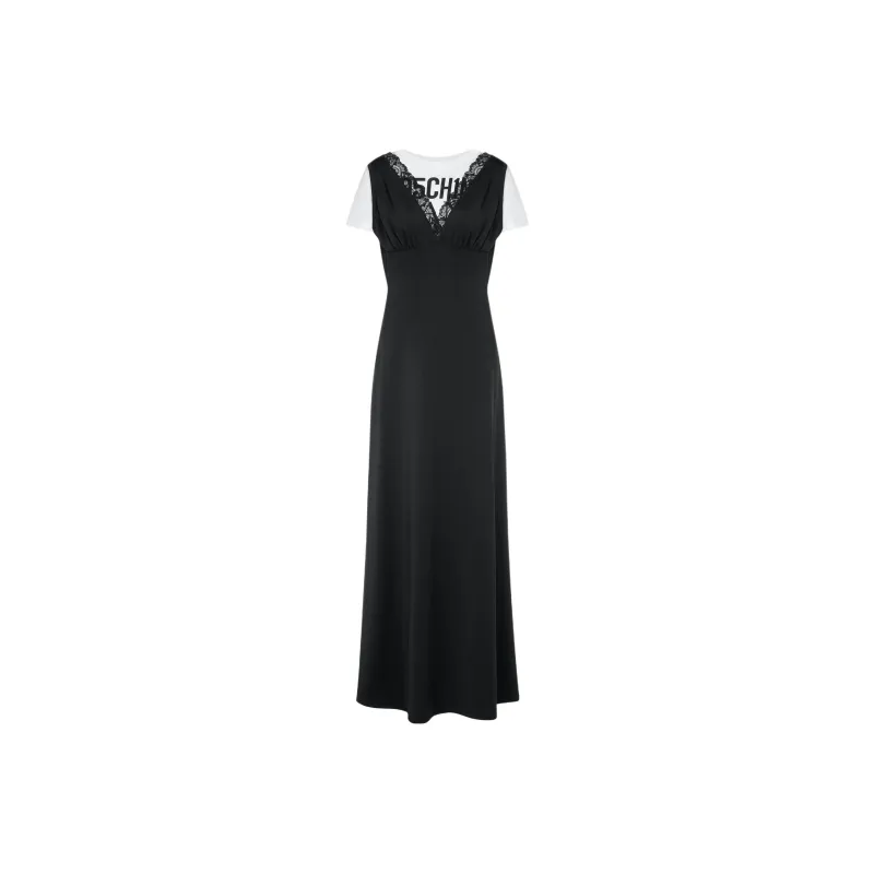 MOSCHINO Logo-Printed V-Neck Layered Maxi Dress-0