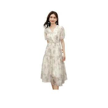 Hopeshow Short Sleeved Dresses Women's Beige Base With Flowers