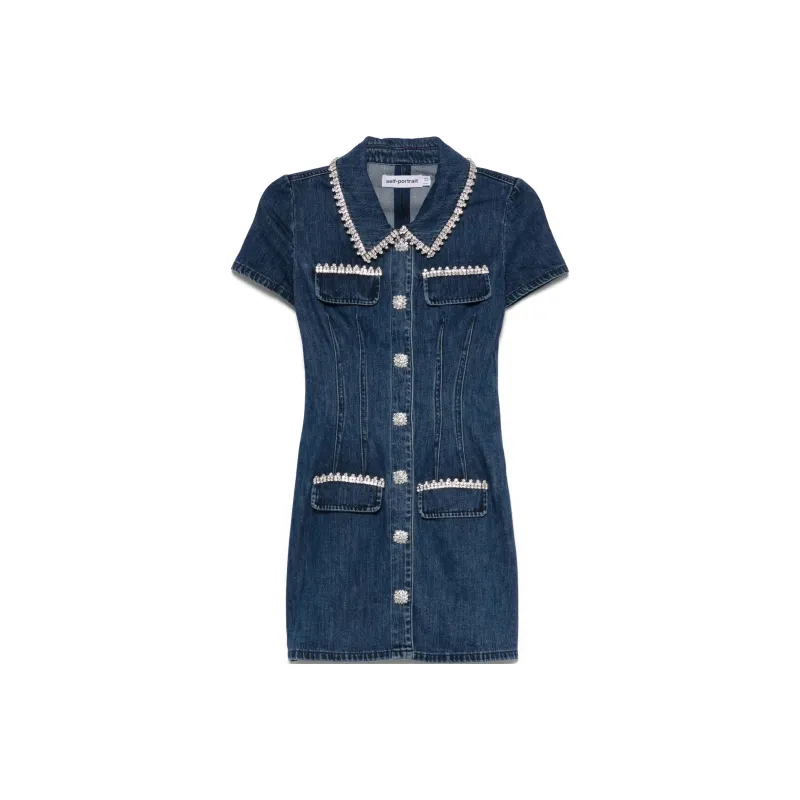 Self portrait Denim Collared Mini Dress-0
