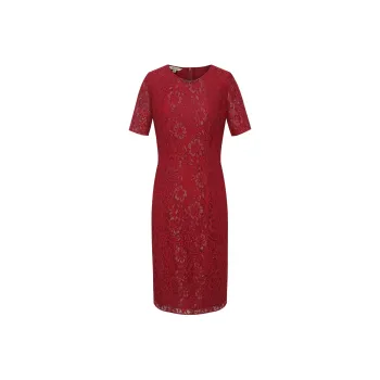 BBLLUUEE Short Sleeved Dress Women's Maple Leaf Red