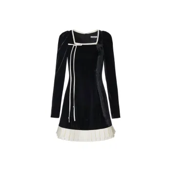 TAMMY TANGS Long Sleeved Dress Women's Apricot Black Multicolor