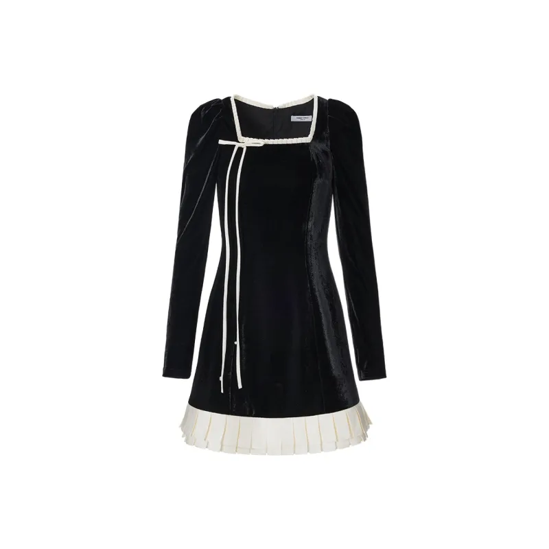 TAMMY TANGS Long Sleeved Dress Women's Apricot Black Multicolor-0