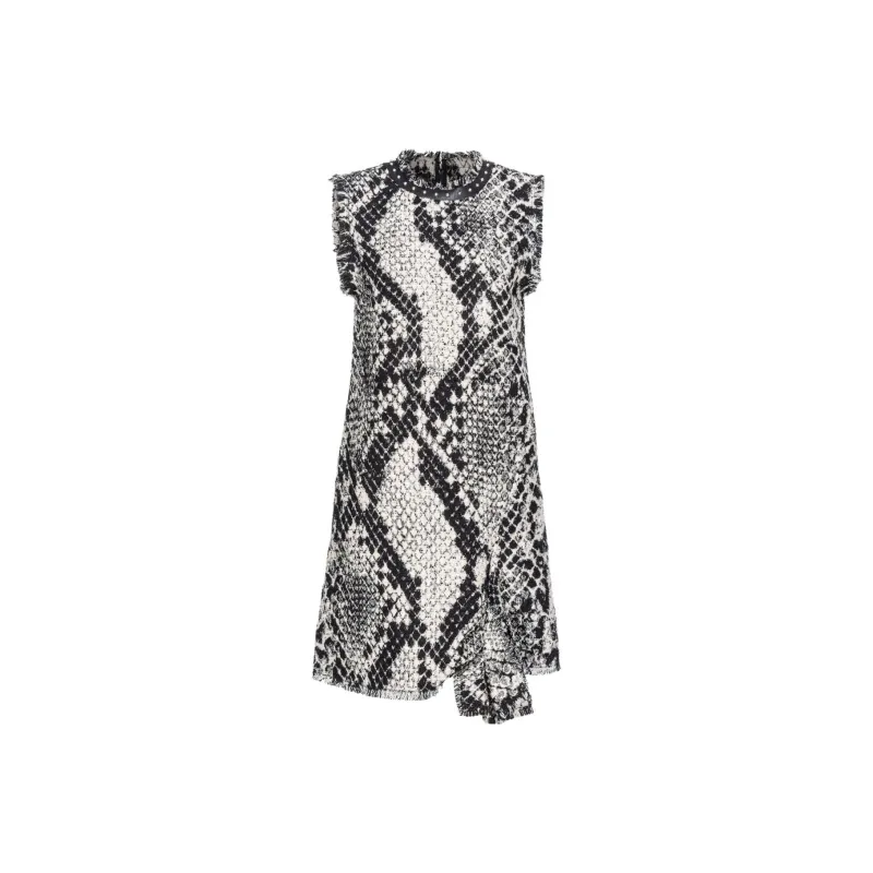PINKO Mini Abito Snake Jacquard Sleeveless Dress Women's Black White-0
