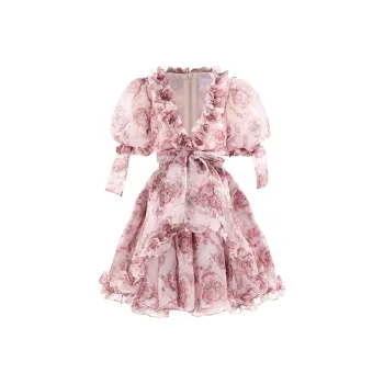 Selkie Collection Short-Sleeved Dresses Women's Apricot Base Heart Ribbon Print