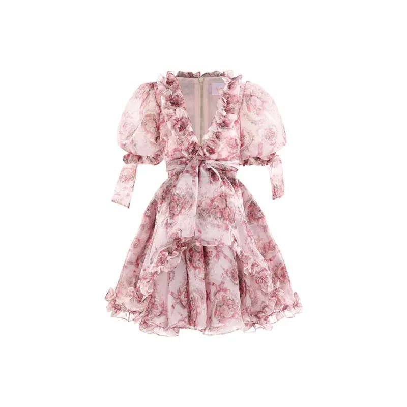 Selkie Collection Short-Sleeved Dresses Women's Apricot Base Heart Ribbon Print-0