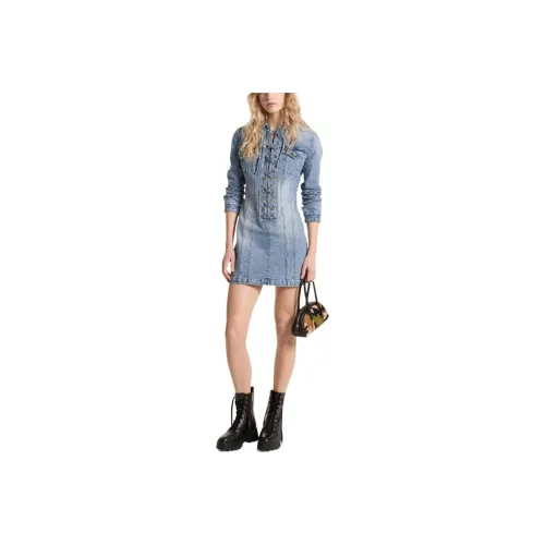 MICHAEL KORS Stretch Denim Lace Up Mini Dress