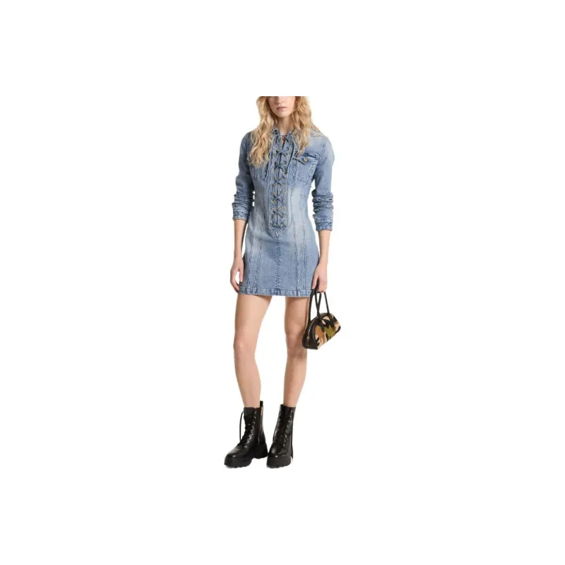 MICHAEL KORS Stretch Denim Lace Up Mini Dress-0