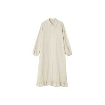 【dme】 Long Sleeved Dress Women's Beige Camel Stripes