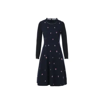 QIAOWANNI Long Sleeved Dress Women's Kitten Playing With Ball