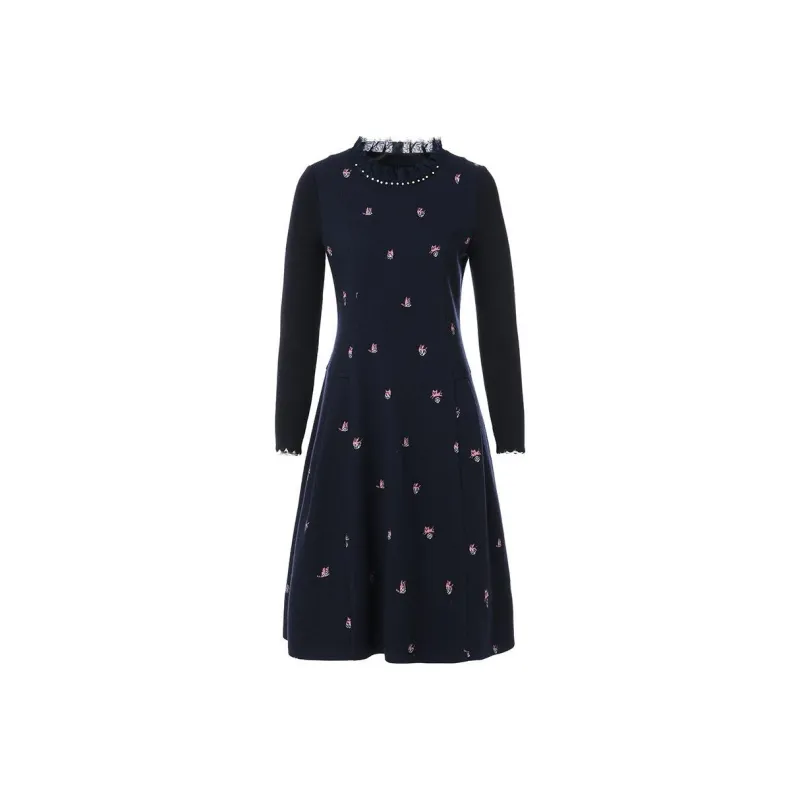 QIAOWANNI Long Sleeved Dress Women's Kitten Playing With Ball-0